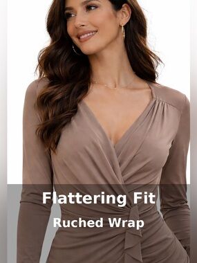 Carmen Marc Valvo Club Bodycon Brow Gray / Taupe Deep V Top Medium